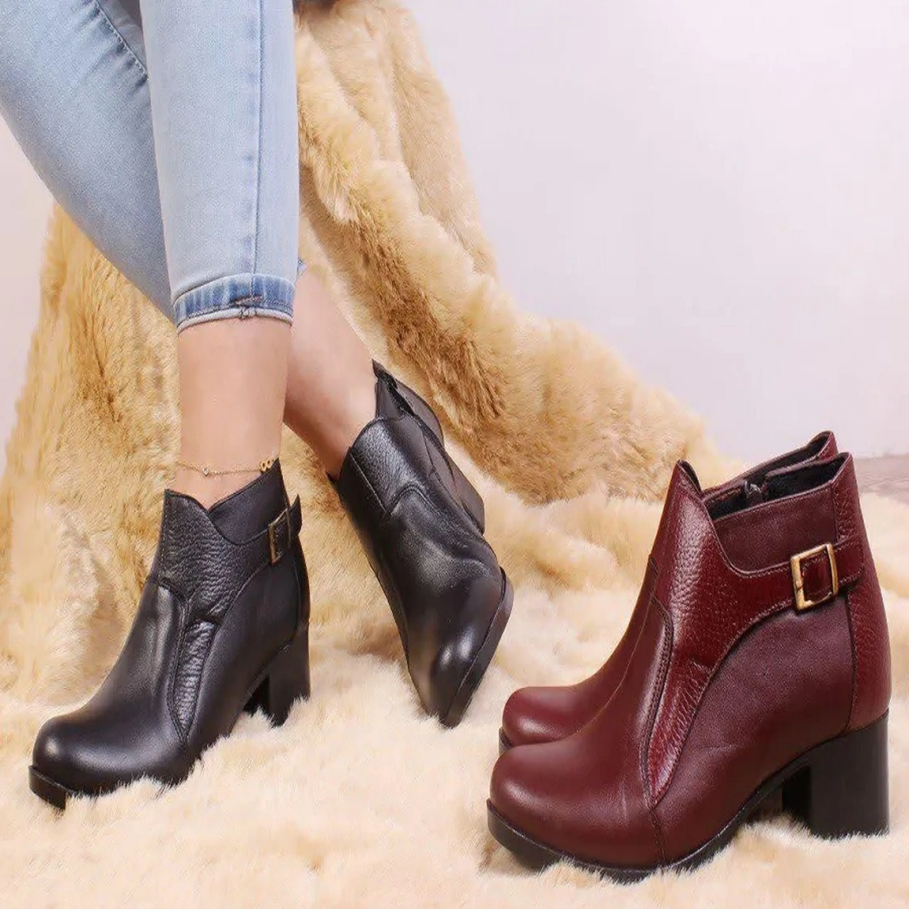 نیم بوت چرم  زنانه مدل  74 نیم بوت چرم  زنانه مدل  74